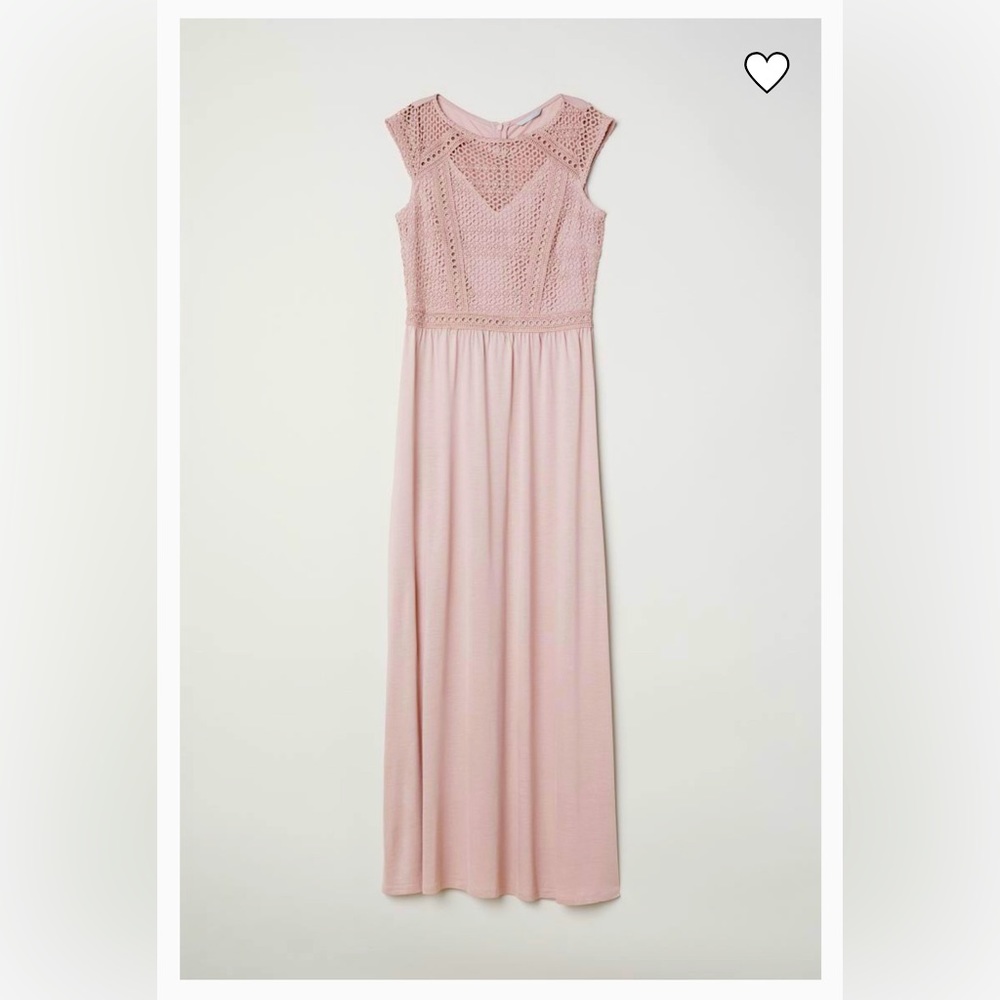 H&M Size S Pink Long Dress with Lace Bodice - like new